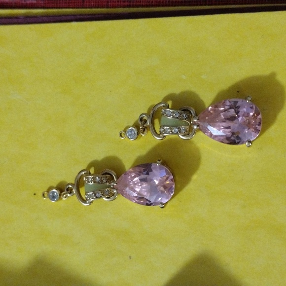 Vintage Gold & Pink Dangle Earrings - Picture 1 of 1